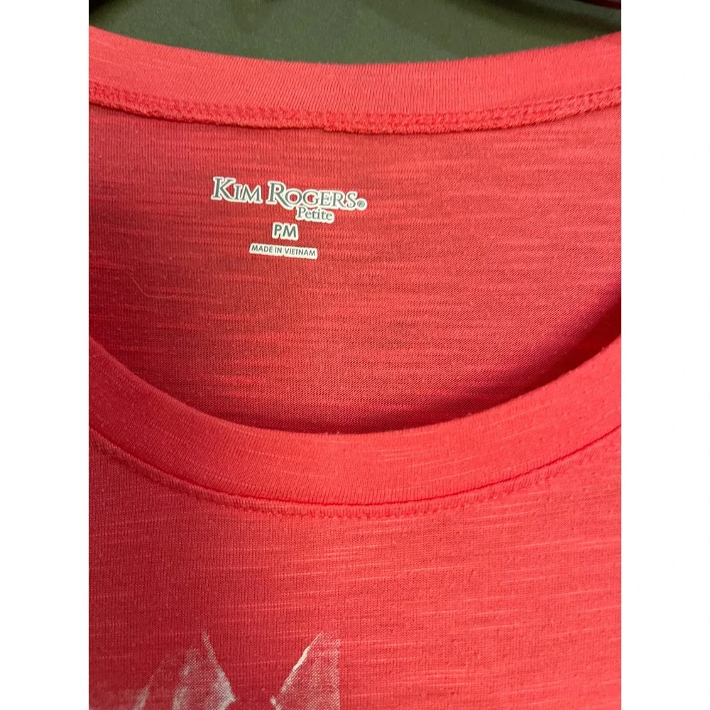 Kim Rogers Petite Coral Pink Cactus Flower Lace Trim Graphic Tee Shirt PM